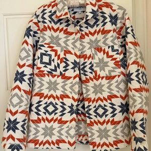 Wax London Whiting Quilted Overshirt Ecru/Rust Maze Jacquard